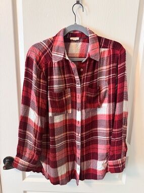Pilcro Red and White Plaid Button-Down Shirt
